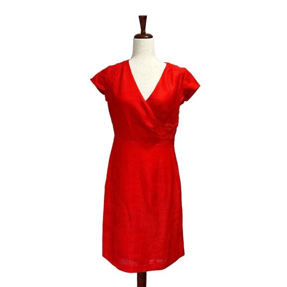 Boden Dresses & Skirts - Boden 6R Dress Women's V-Neck Pencil Sheath Midi Short Sleeve Faux Linen Classy